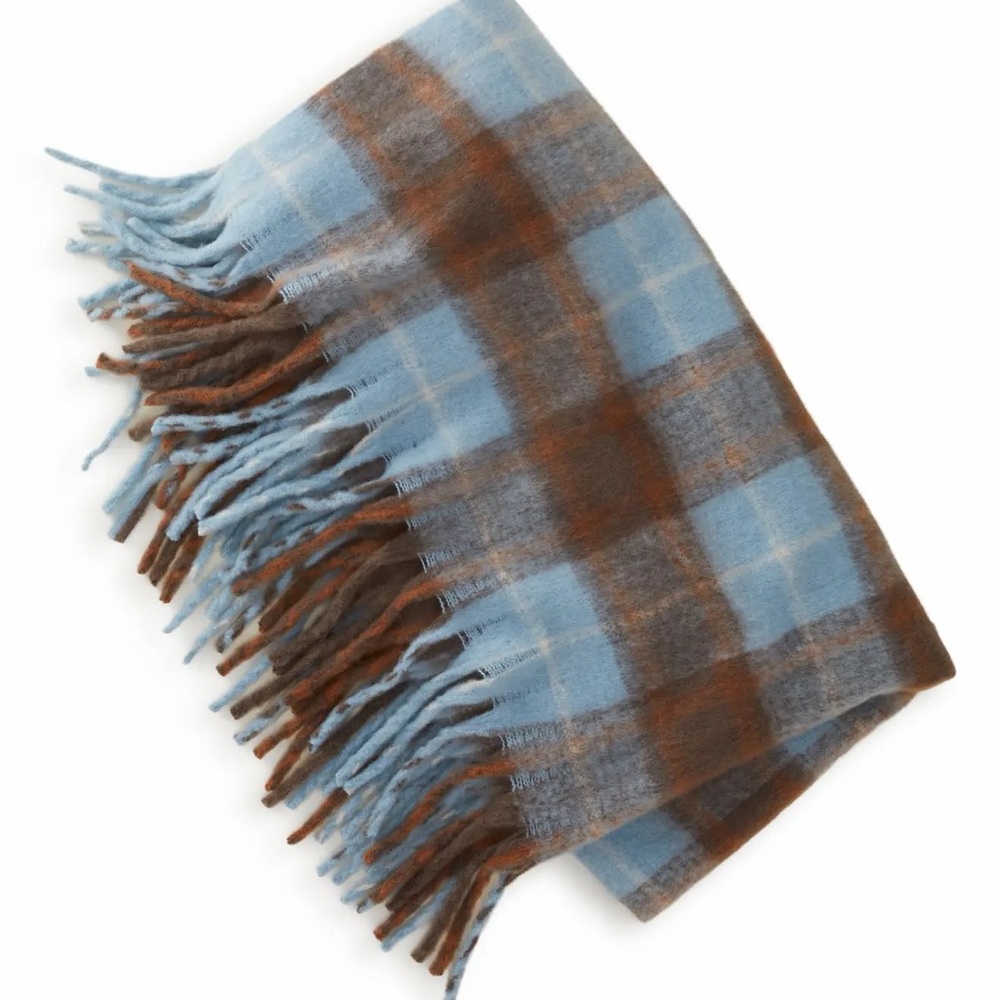 Nordstrom Brushed Fireside Throw Super Cozy Brown Blue Plush Fringed Blanket::